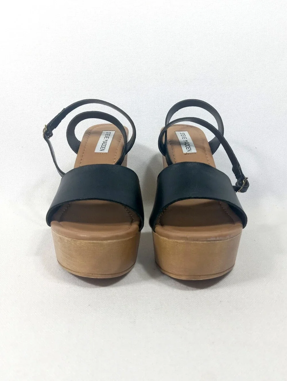 STEVE MADDEN Black Wedge Platform Sandals with Ankle Strap Women's Size 8.5